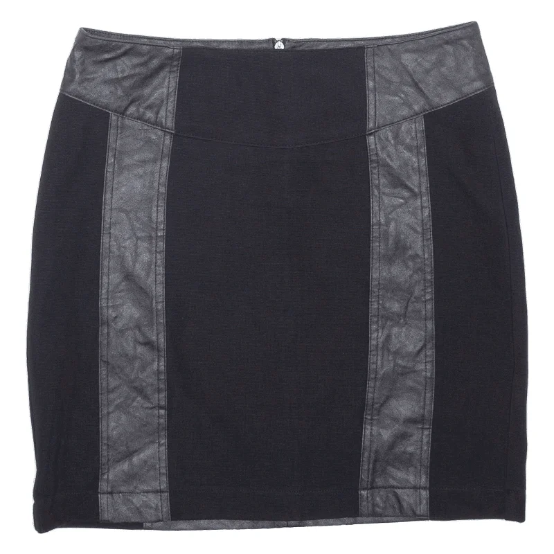 Two Tone Womens Pencil Skirt Black Short Leather UK 10 midi skirt versatile