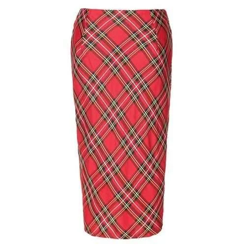 High Waist Plaid Midi Pencil Skirt - Red L lace skirt delicate