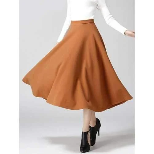 Woolen A-Line Midi Skirt - Khaki L midi skirt versatile