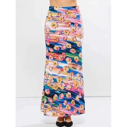 Mid Rise Floral Pattern High Waisted Skirt - Floral 3xl corduroy skirt cozy