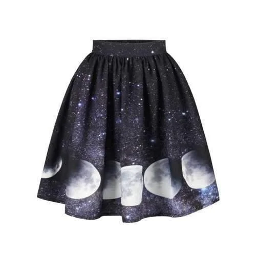 Starry Sky and Moon Print Galaxy Skirt - M cotton skirt soft