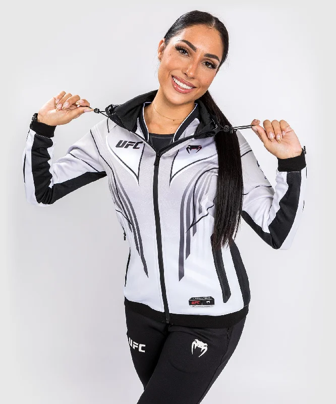 UFC Venum Authentic Fight Night 2.0 Kit by Venum Women's Walkout Hoodie - White Hoodie with Cuffed Sleeves Snug Secure