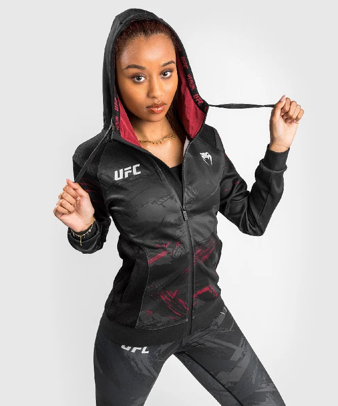 UFC Venum Authentic Fight Week 2.0 Women’s Zip Hoodie - Black/Red Hoodie with Exposed Zipper Edgy Industrial