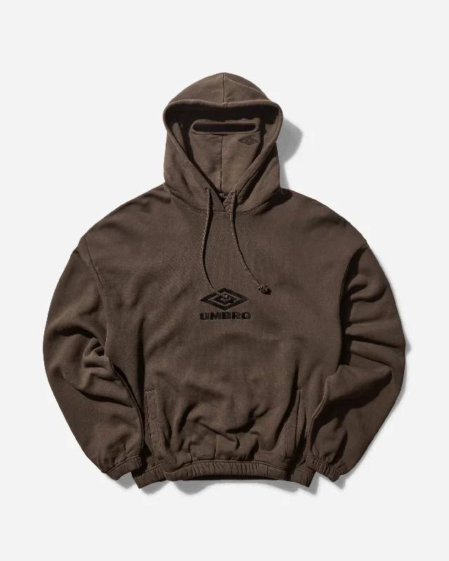 Men's Masked Hoodie Dark Brown Hoodie with Zipper Placket Modern Functional