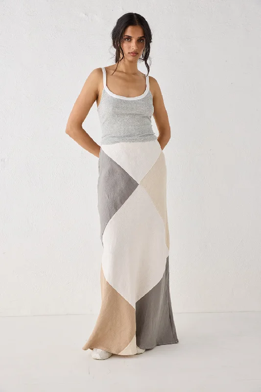 Valencia Bias Cut Linen Maxi Skirt Charcoal silk skirt smooth