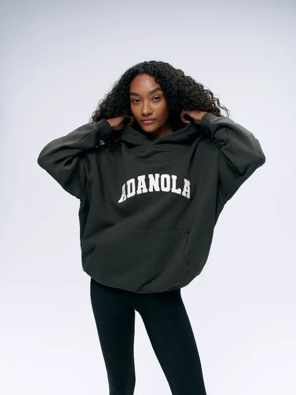 Varsity Oversized Hoodie - Graphite Grey/Marshmallow White Hoodie with Batwing Sleeves Loose Dramatic