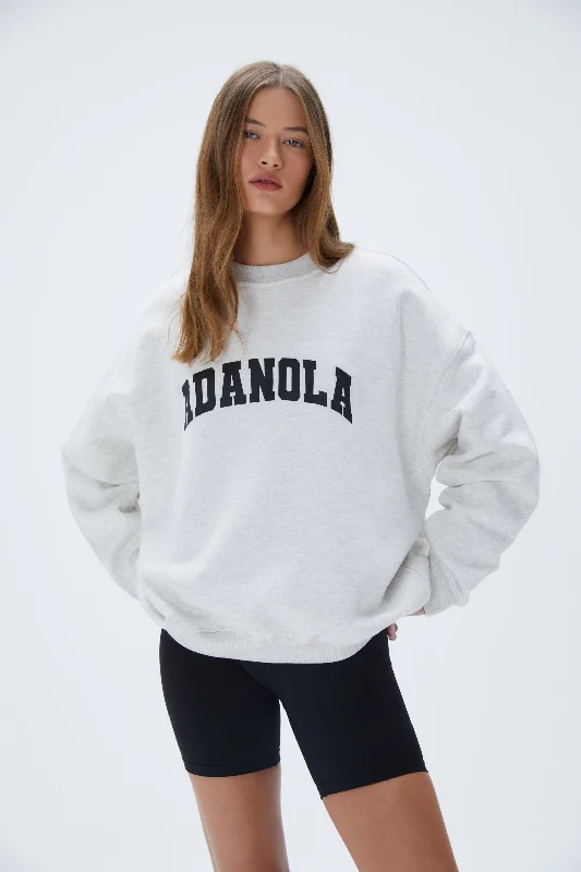 Varsity Oversized Sweatshirt - Light Grey Melange/Black Hoodie with Gradient Ombre Colorful