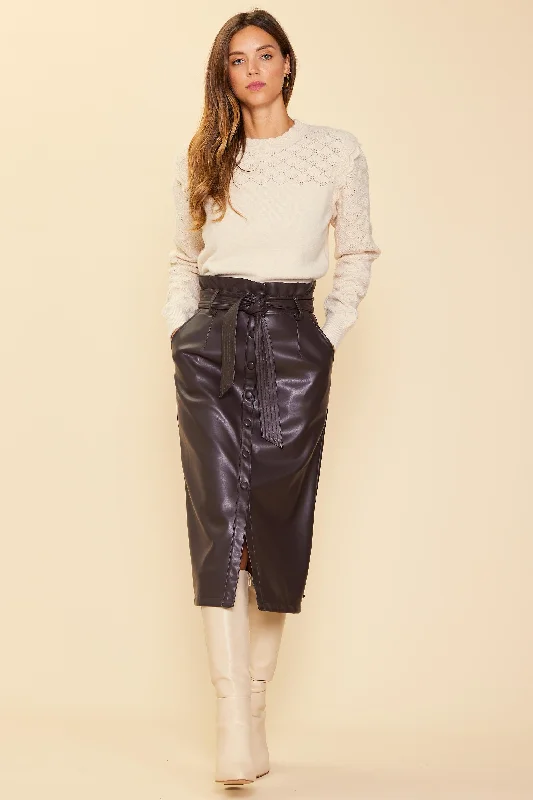 Vegan Leather Front Tie Midi Skirt velvet skirt luxurious
