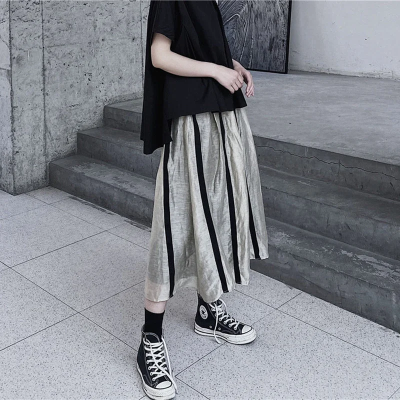 Vertical Stripe Side Zip Skirt modal blend skirt