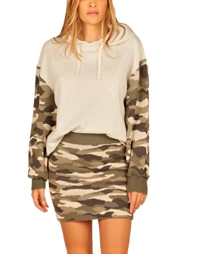 Vintage Havana Oat Camo Combo Boxy Crop Hoodie B8910 Zip Hoodie Drawstring Kangaroo Pocket