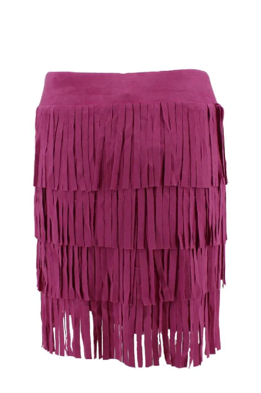 Way Magenta Short Fringe Skirt-Final Price leather skirt bold