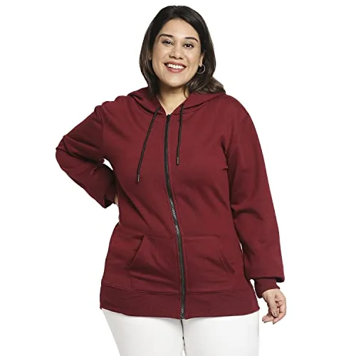 Wear Your Opinion Women's Fleece Hooded Neck Hoodie (WYO004773ZIPPLUS-F-2XL-Maroon_Maroon_2XL) Hoodie with Button Placket Classic Preppy