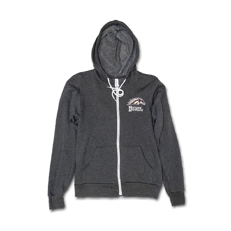 Western Michigan Zip-Up Sponge Fleece Hoodie Hoodie with Slit Hem Functional Movement Western Michigan Zip-Up Sponge Fleece Hoodie Hoodie with Slit Hem Functional Movement