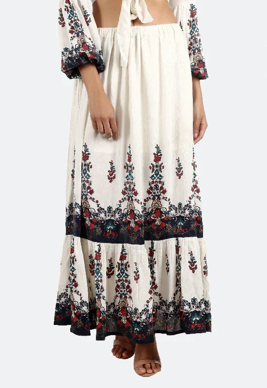 White Floral Border Printed Skirt lace skirt intricate