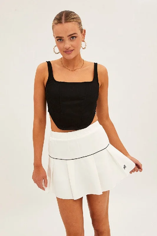 White Pleated Tennis Mini Skort Skirt linen skirt light