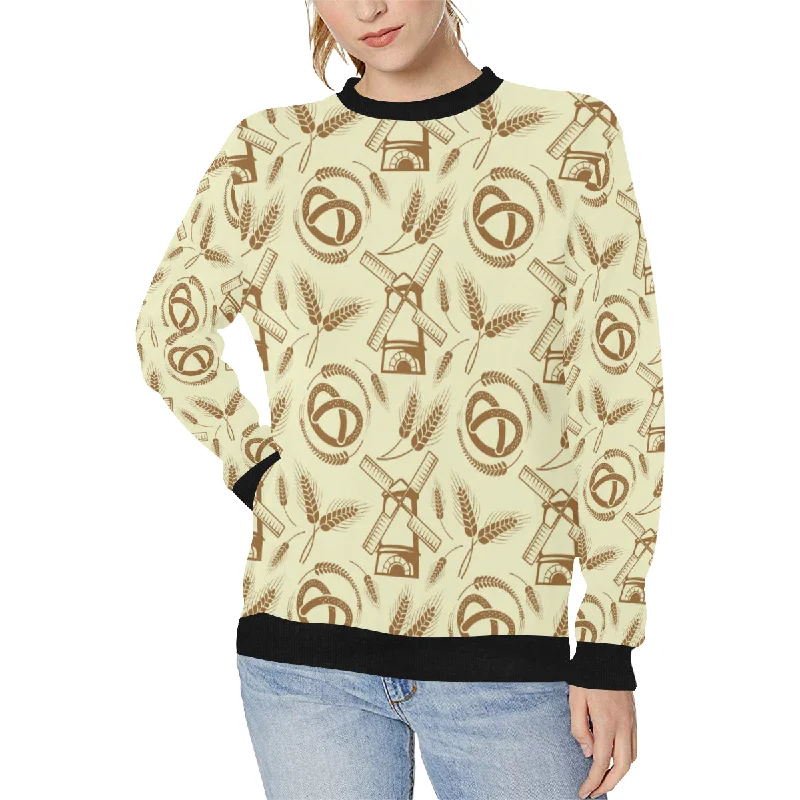 Windmill Wheat pattern Women's Crew Neck Sweatshirt Hoodie with Zipper Placket Modern Functional