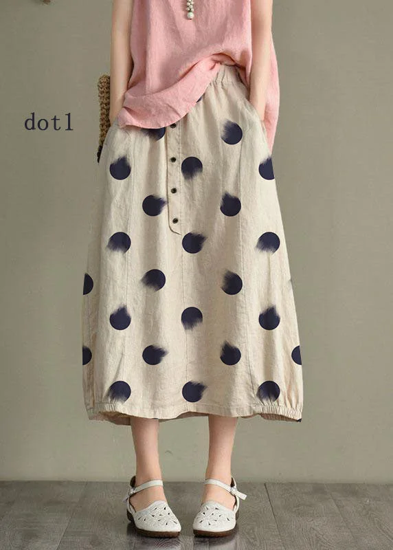 Women Beige-Jellyfish Linen Elastic Waist Button Skirt leather skirt bold