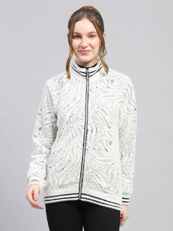 Women Black & White Self Design Mock Neck Full Sleeve Sweatshirt Hoodie with Relaxed Fit Easy Casual Women Black & White Self Design Mock Neck Full Sleeve Sweatshirt Hoodie with Relaxed Fit Easy Casual
