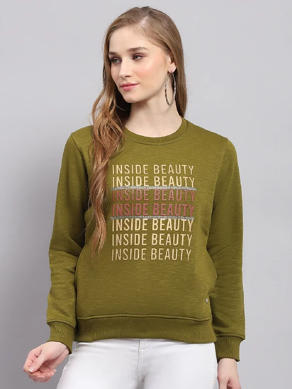 Women Green Printed Round Neck Full Sleeve Sweatshirt Hoodie with Pattern Geometric Abstract Women Green Printed Round Neck Full Sleeve Sweatshirt Hoodie with Pattern Geometric Abstract