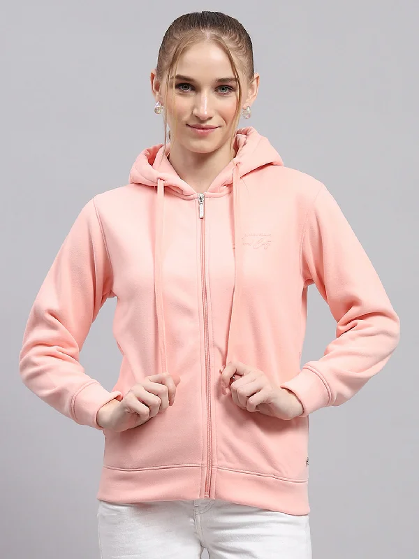 Women Peach Printed Hooded Full Sleeve Sweatshirt Hoodie with Lace Feminine Delicate