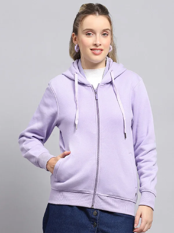 Women Purple Solid Hooded Full Sleeve Sweatshirt Hoodie with Relaxed Fit Easy Casual