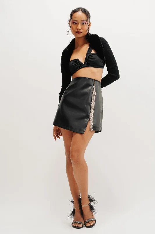 Black Slit A-Line Skirt corduroy skirt textured