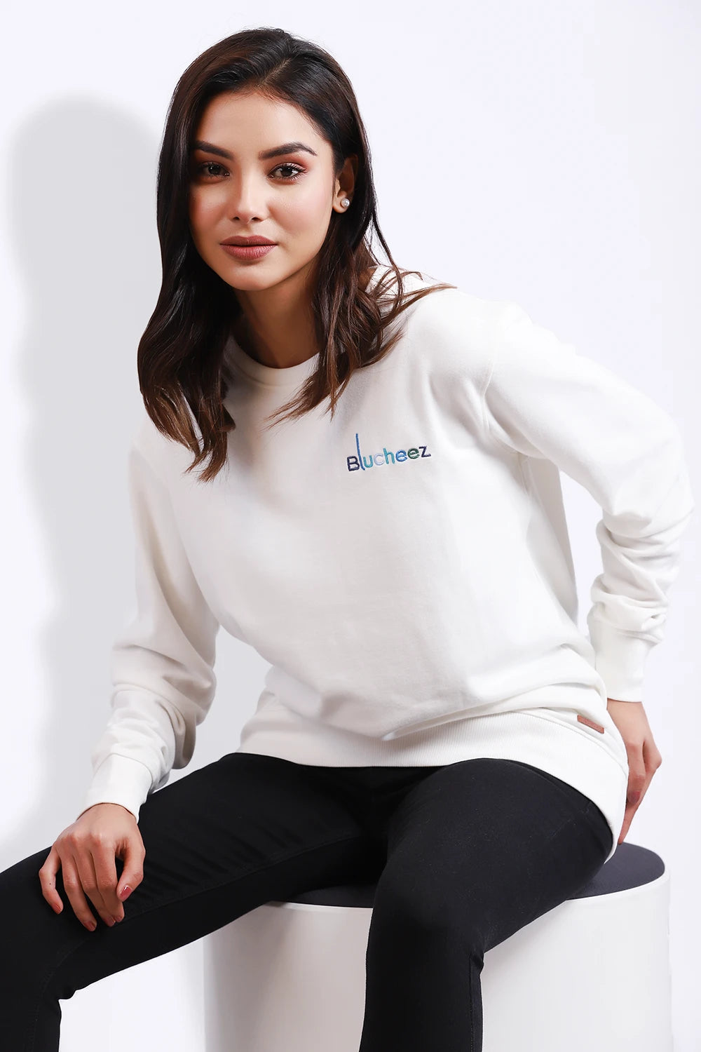 Embroidered Sweatshirt Hoodie with High-Low Hem Asymmetrical Trendy