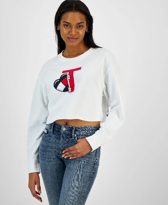 Women's Peeking Heart French Terry Cropped Sweatshirt Hoodie with Earth Tones Natural Calm