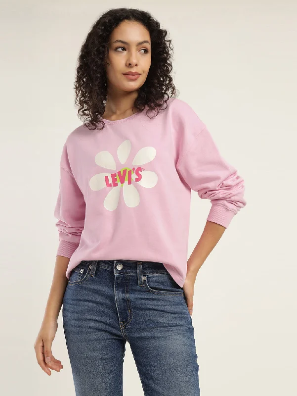 Women's Solid Lilac Crew Neck Sweatshirt Hoodie with Mock Neck Collared Structured
