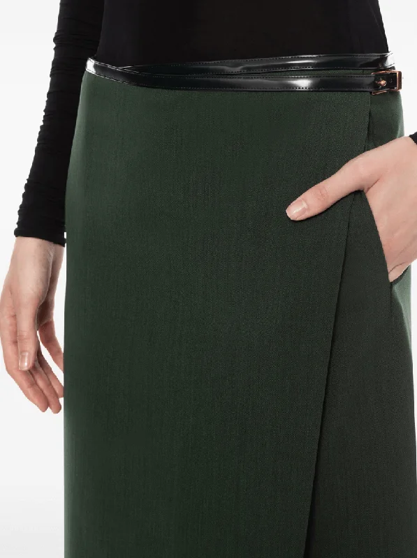 wrap midi skirt in green cashmere skirt soft