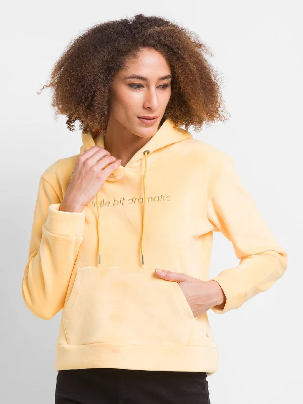 Spykar Butter Yellow Cotton Blend Full Sleeve Hooded Sweatshirts For Women Hoodie with Drawstring Waist Adjustable Fitted Spykar Butter Yellow Cotton Blend Full Sleeve Hooded Sweatshirts For Women Hoodie with Drawstring Waist Adjustable Fitted