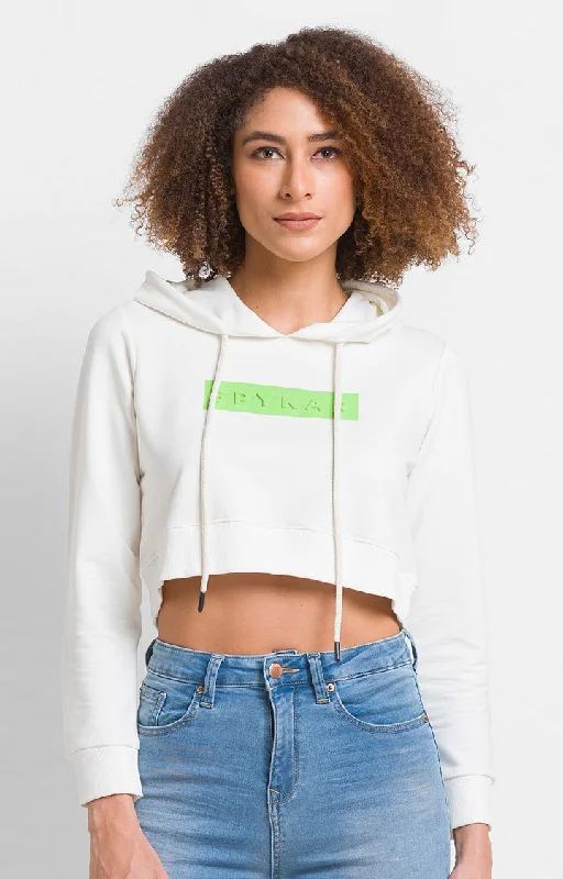 Spykar White Cotton Blend Full Sleeve Hooded Sweatshirts For Women Hoodie with Turtle Neck Cozy Winter Spykar White Cotton Blend Full Sleeve Hooded Sweatshirts For Women Hoodie with Turtle Neck Cozy Winter