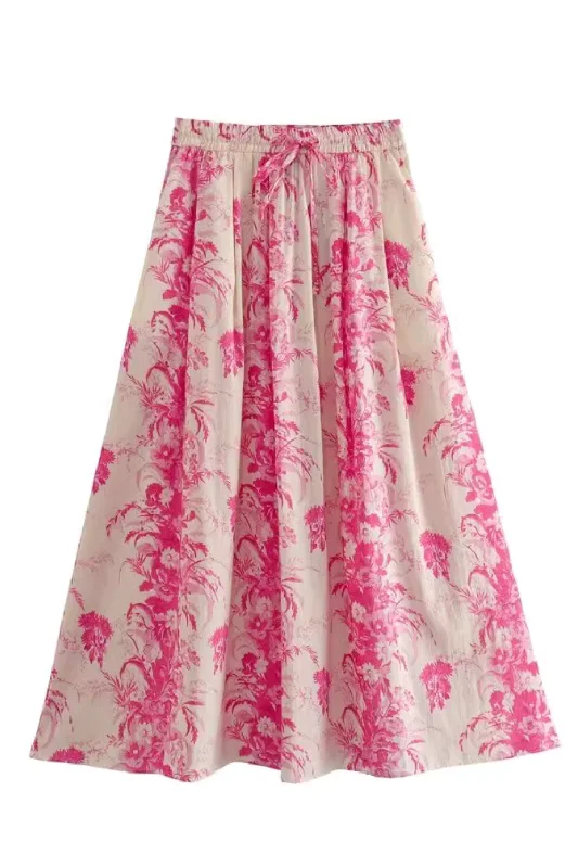 'Yvonne' High-Waist Floral Skirt linen skirt airy