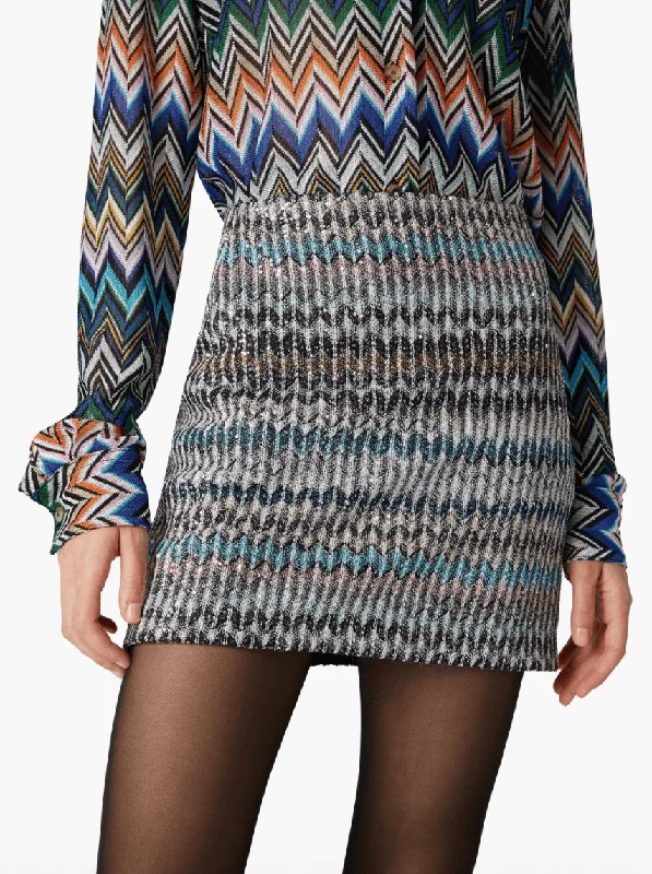 Zigzag sequin mini skirt velvet skirt plush