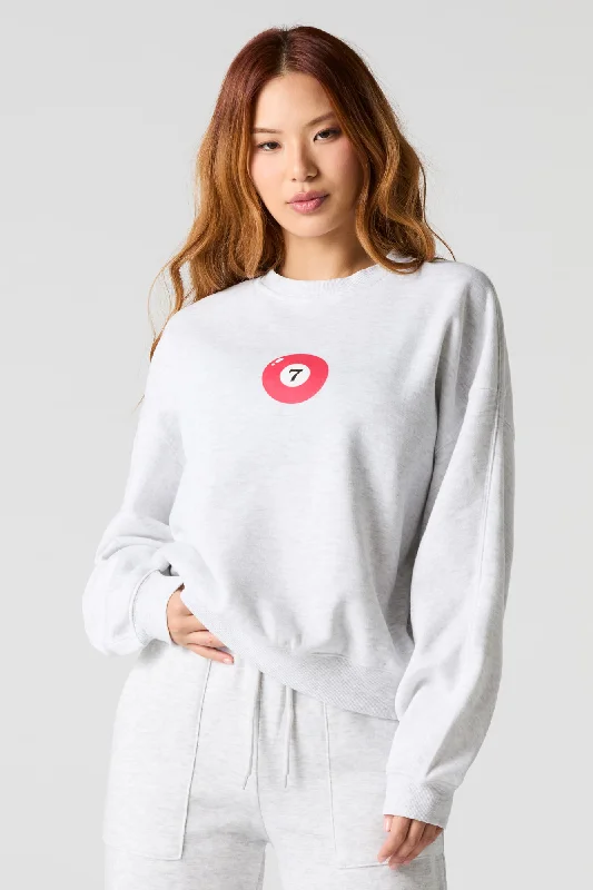7 Pool Ball Graphic Fleece Sweatshirt Hoodie with Frayed Bohemian Relaxed