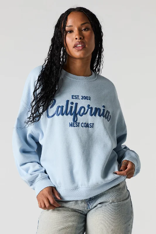 California Puff Print Fleece Sweatshirt Hoodie with Ribbed Cuffs Snug Fit Comfort