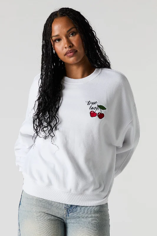 True Love Cherry Embroidered Fleece Sweatshirt Hoodie with Button Placket Classic Preppy True Love Cherry Embroidered Fleece Sweatshirt Hoodie with Button Placket Classic Preppy