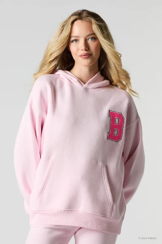 Barbie™ Chenille Embroidered Fleece Hoodie Hoodie with Exposed Zipper Edgy Industrial Barbie™ Chenille Embroidered Fleece Hoodie Hoodie with Exposed Zipper Edgy Industrial