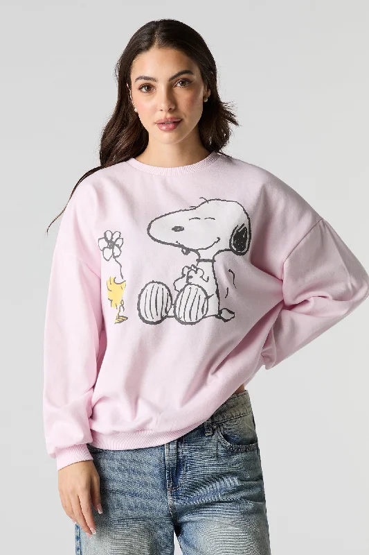 Snoopy Graphic Fleece Sweatshirt Hoodie with Elastic Waist Stretchable Comfortable