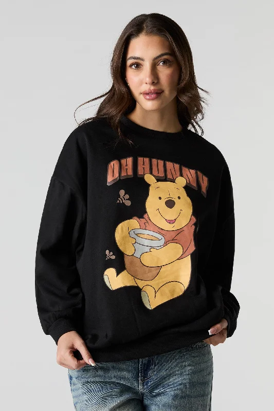 Winnie the Pooh Graphic Fleece Sweatshirt Hoodie with Zipper Versatile Modern