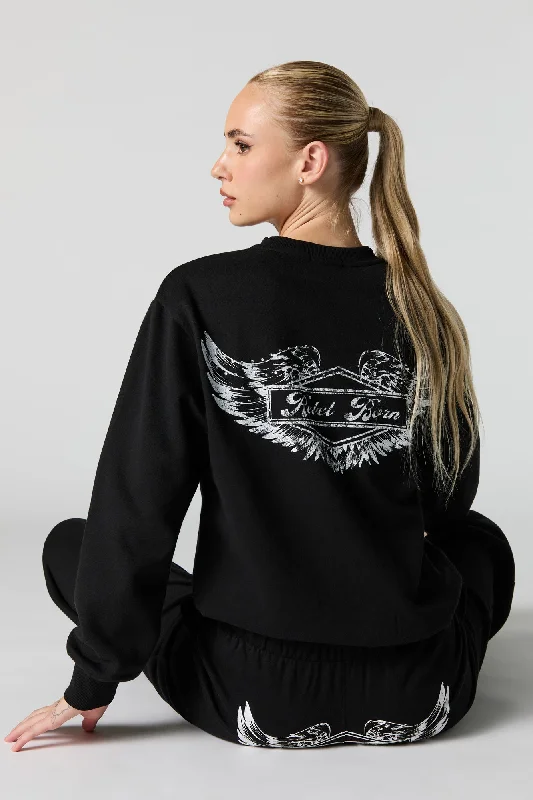 Rebel Born Rhinestone Graphic Fleece Sweatshirt Hoodie with Zipper Placket Modern Functional Rebel Born Rhinestone Graphic Fleece Sweatshirt Hoodie with Zipper Placket Modern Functional