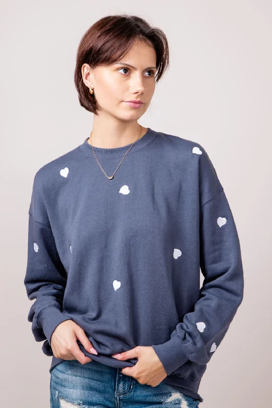1897 Active Heart Embroidered Sweatshirt for Women in Blue | T978-DENIMBLUE Hoodie with Drawstring Waist Adjustable Fitted 1897 Active Heart Embroidered Sweatshirt for Women in Blue | T978-DENIMBLUE Hoodie with Drawstring Waist Adjustable Fitted