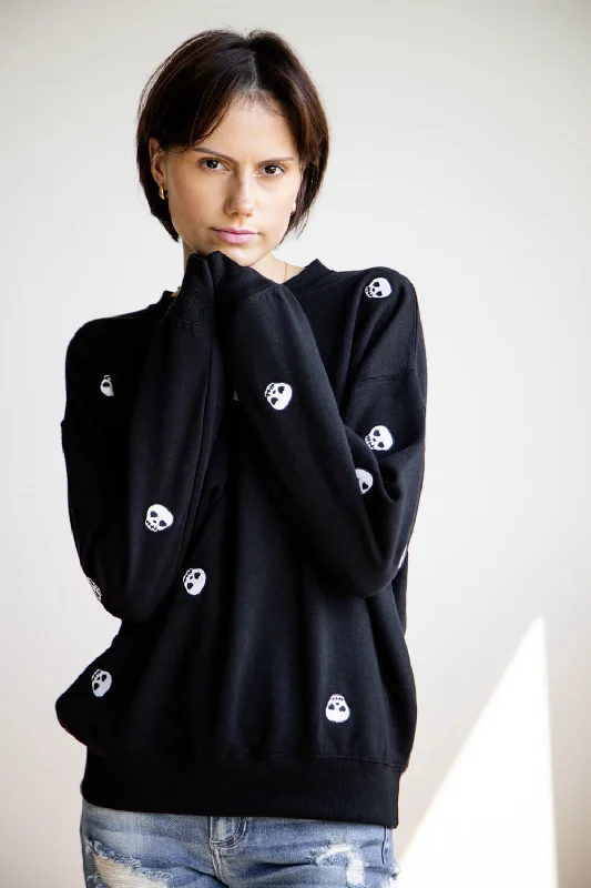1897 Active Skull Embroidered Sweatshirt for Women in Black | T845-BLACK Hoodie with Elastic Waist Stretchable Comfortable 1897 Active Skull Embroidered Sweatshirt for Women in Black | T845-BLACK Hoodie with Elastic Waist Stretchable Comfortable