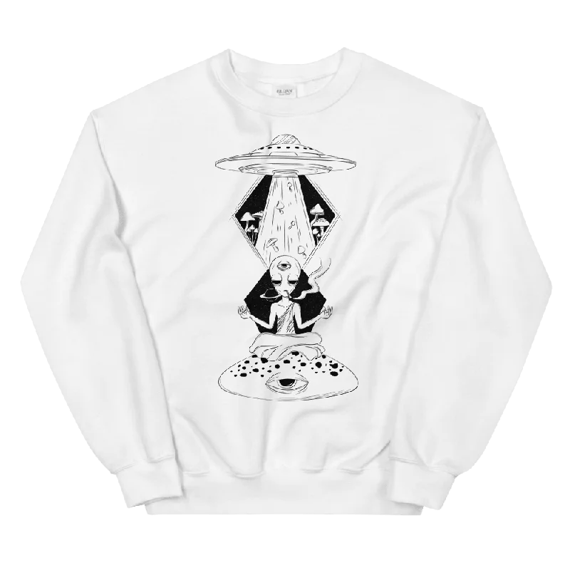 Alien Meditating Graphic Sweatshirt Hoodie with Hem Fringe Bohemian Relaxed