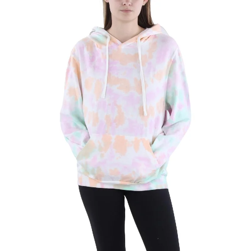 Womens Tie Dye Long Sleeve Hooded Sweatshirt Hoodie with Distressed Vintage Worn