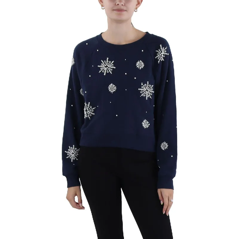 Snowflake Womens Crewneck Long Sleeve Sweatshirt Hoodie with Hem Applique Textured Unique Snowflake Womens Crewneck Long Sleeve Sweatshirt Hoodie with Hem Applique Textured Unique