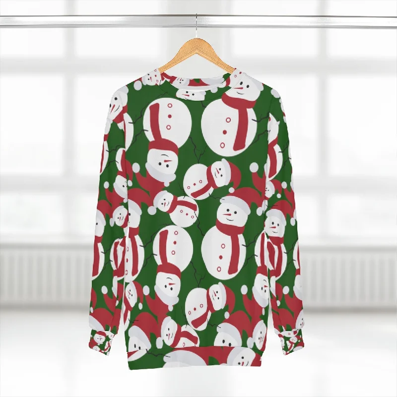 Green Christmas Snowman Sweatshirt, Best Dark Green Cute Snowman Christmas Holiday Unisex Sweatshirt - Made in USA Hoodie with Ribbed Neckline Snug Warm Green Christmas Snowman Sweatshirt, Best Dark Green Cute Snowman Christmas Holiday Unisex Sweatshirt - Made in USA Hoodie with Ribbed Neckline Snug Warm