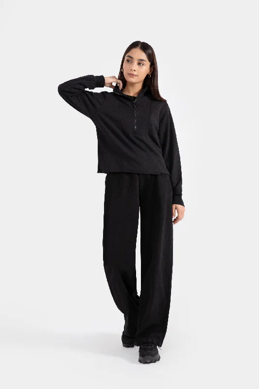 Mock-Neck Cropped Sweatshirt With Zip Hoodie with Button Classic Timeless