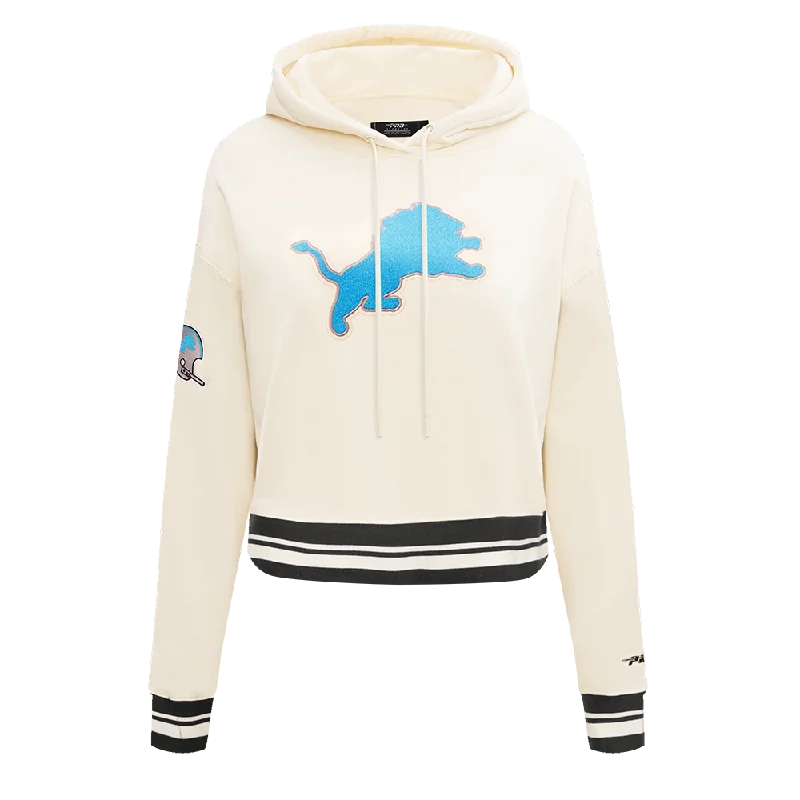 NFL DETROIT LIONS RETRO CLASSIC RIB CROPPED FLC PO HOODIE (EGGSHELL/ BLACK) Hoodie with Hem Applique Textured Unique NFL DETROIT LIONS RETRO CLASSIC RIB CROPPED FLC PO HOODIE (EGGSHELL/ BLACK) Hoodie with Hem Applique Textured Unique
