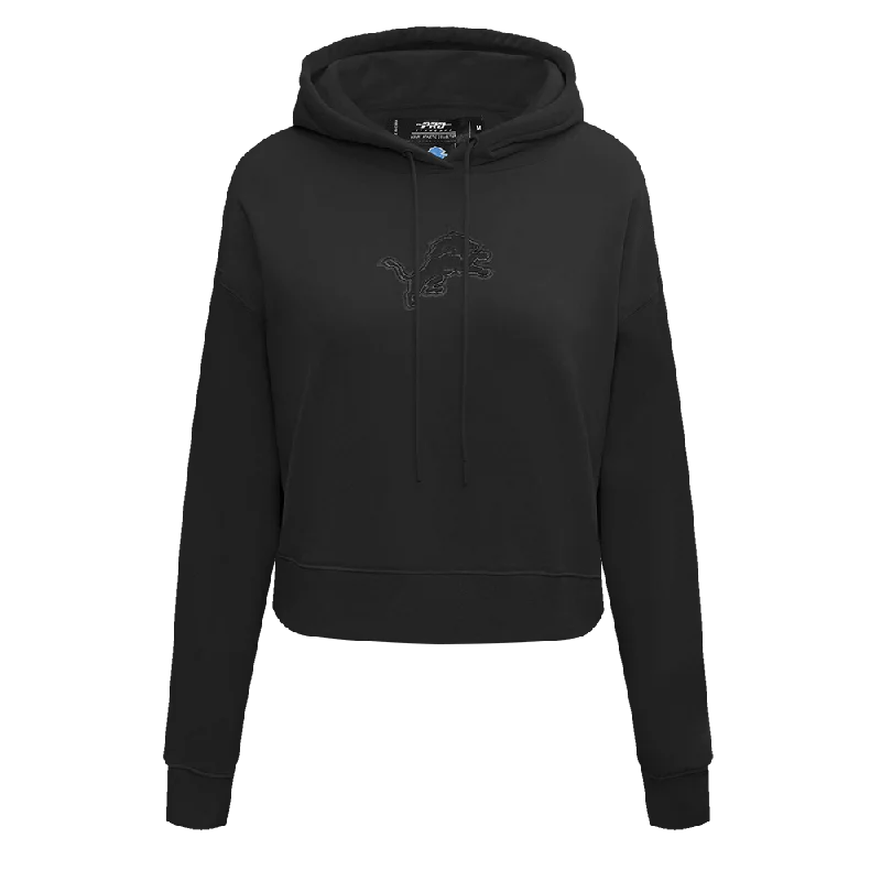 NFL DETROIT LIONS NEUTRAL WOMEN'S CROPPED PO HOODIE (BLACK) Hoodie with Applique Textured Unique NFL DETROIT LIONS NEUTRAL WOMEN'S CROPPED PO HOODIE (BLACK) Hoodie with Applique Textured Unique